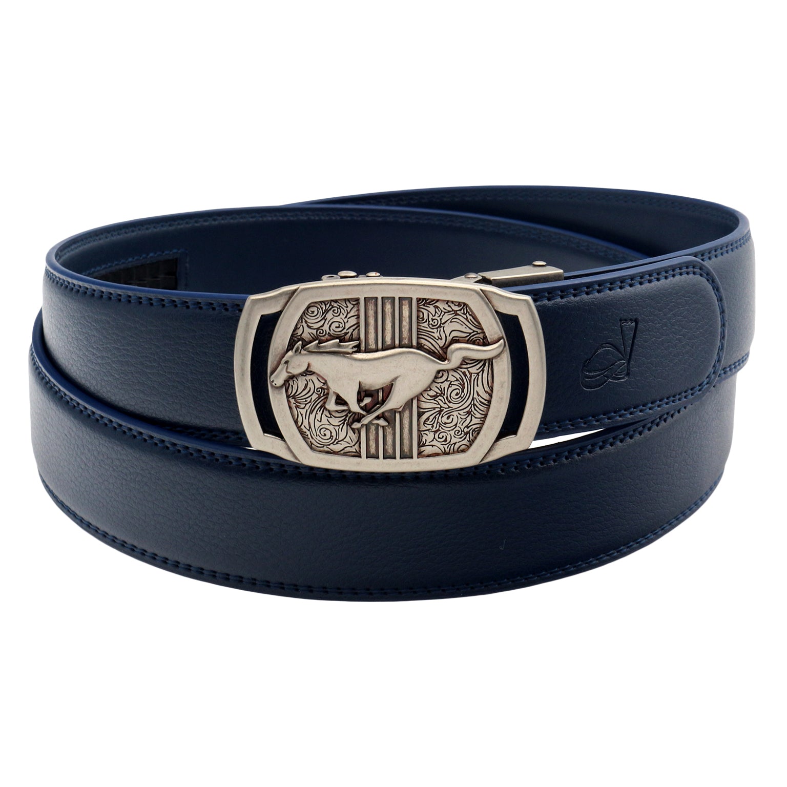 QHA Mens Ratchet Leather Belt Running Horse Automatic Buckle 35mm Wide Q26