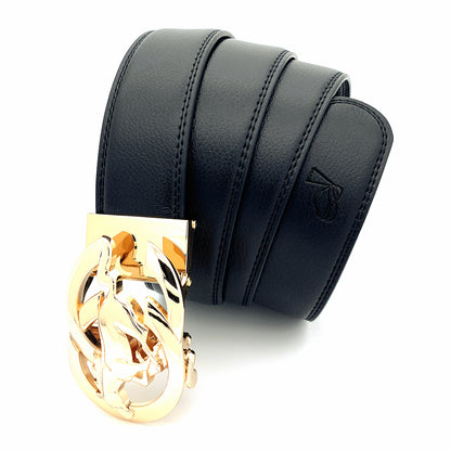 QHA Men's Ratchet Leather Belt – Running Horse Buckle, Holeless 35mm Q27