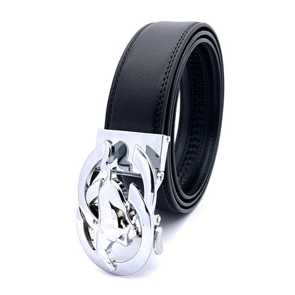 QHA Men's Ratchet Leather Belt – Running Horse Buckle, Holeless 35mm Q27