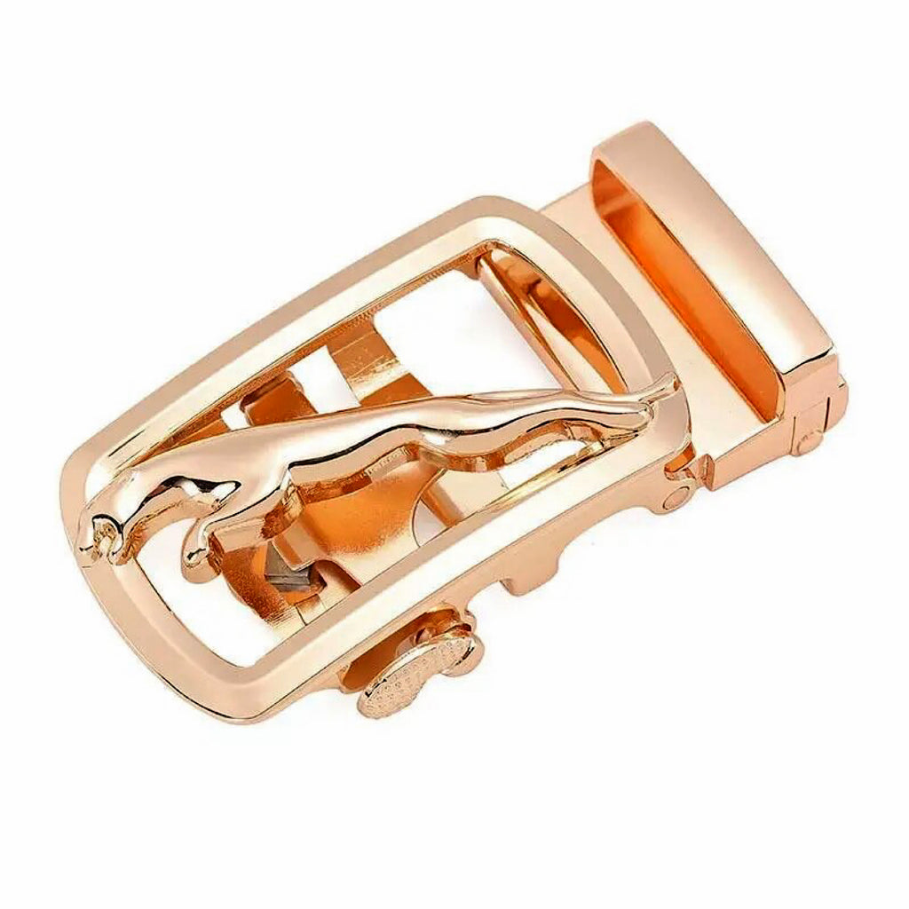 QHA Mens 35mm Ratchet Leather Belt, Gold Big Cat Automatic Buckle Q31