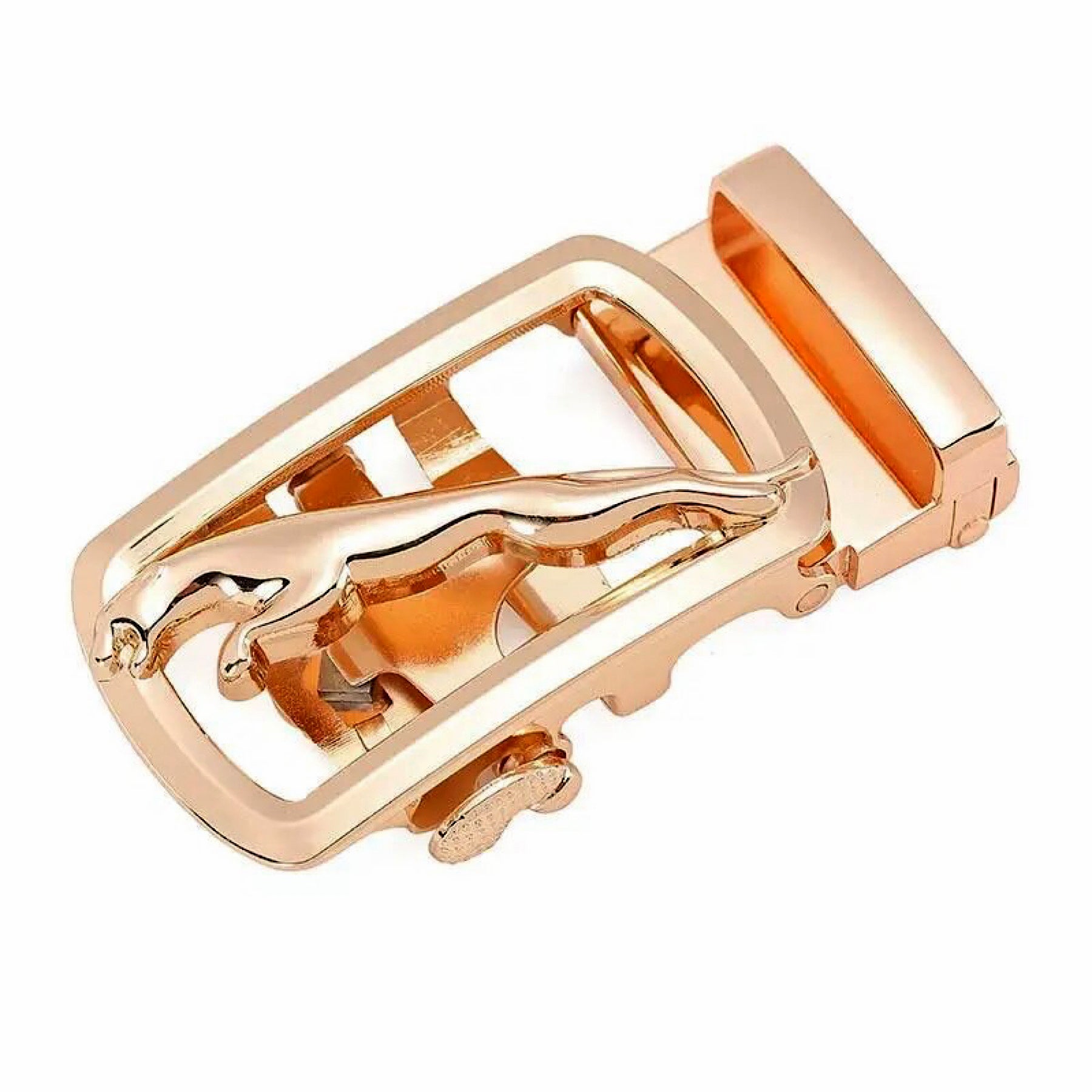 QHA Mens 35mm Ratchet Leather Belt, Gold Big Cat Automatic Buckle Q31