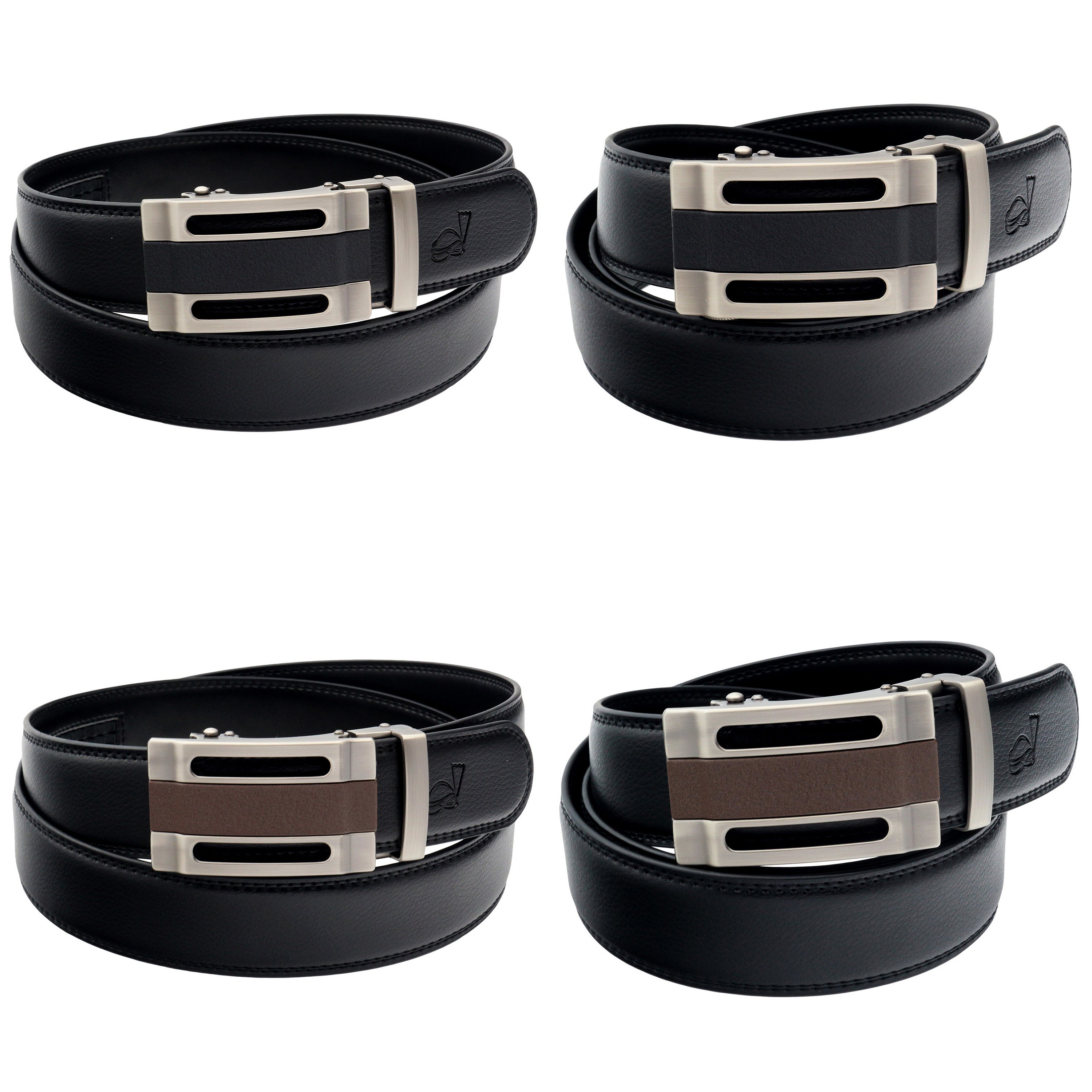 QHA Mens 35mm Ratchet Leather Belt, Gunmetal Black, Brown, Automatic Buckle Q33