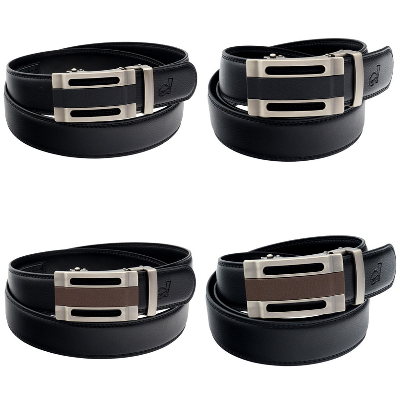 Mens Ratchet Belt Leather Automatic Buckle 35mm Adjustable No Holes UK Q33 - QHA UK