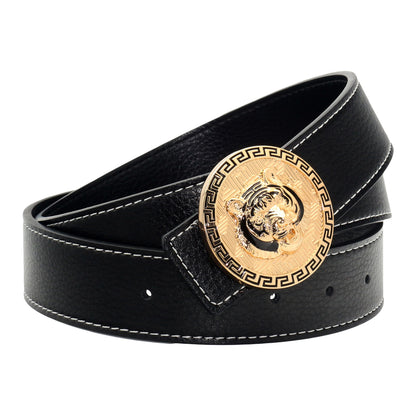 QHA Men's Tiger Head Buckle Leather Belt 38mm Gold Silver Black