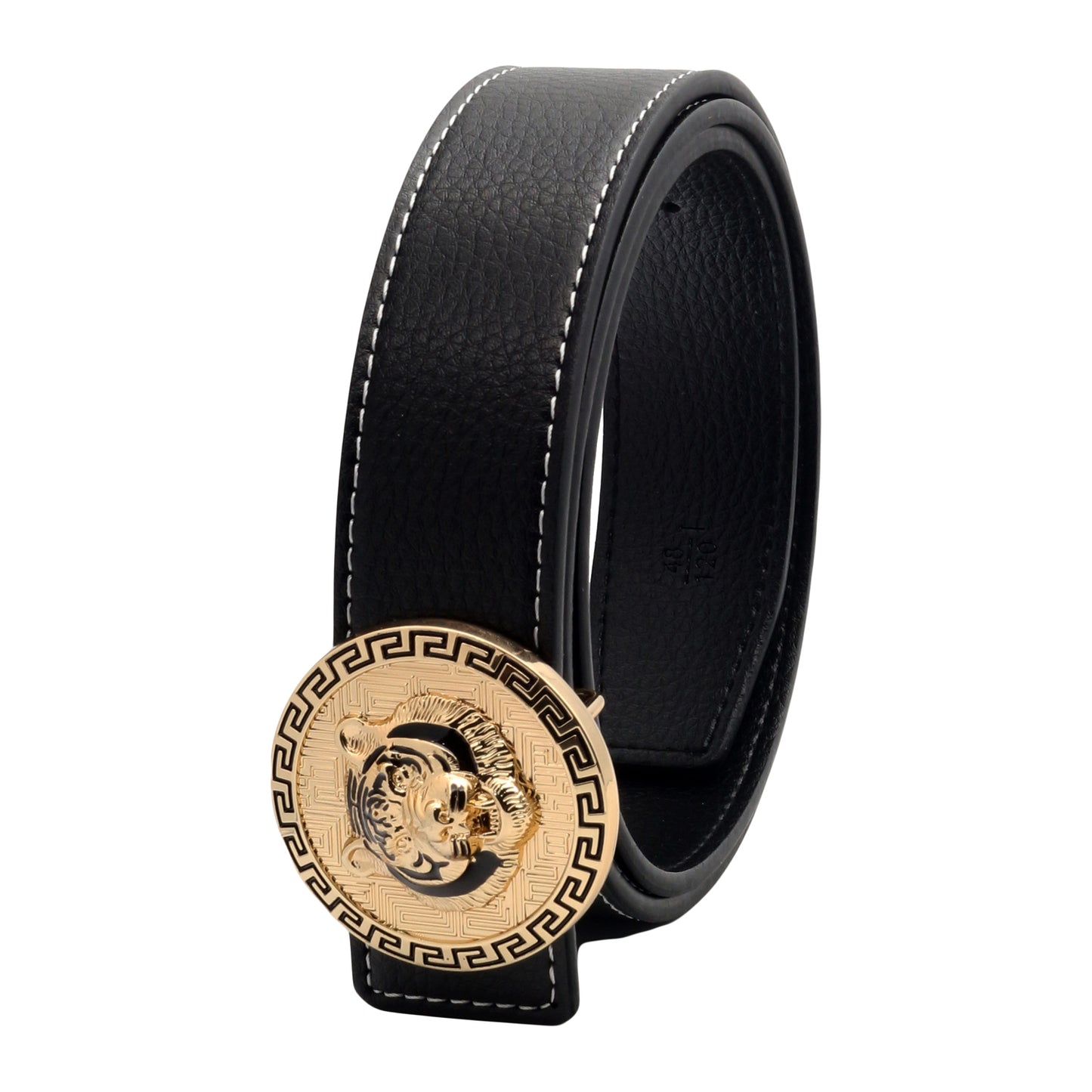 QHA Men's Tiger Head Buckle Leather Belt 38mm Gold Silver Black