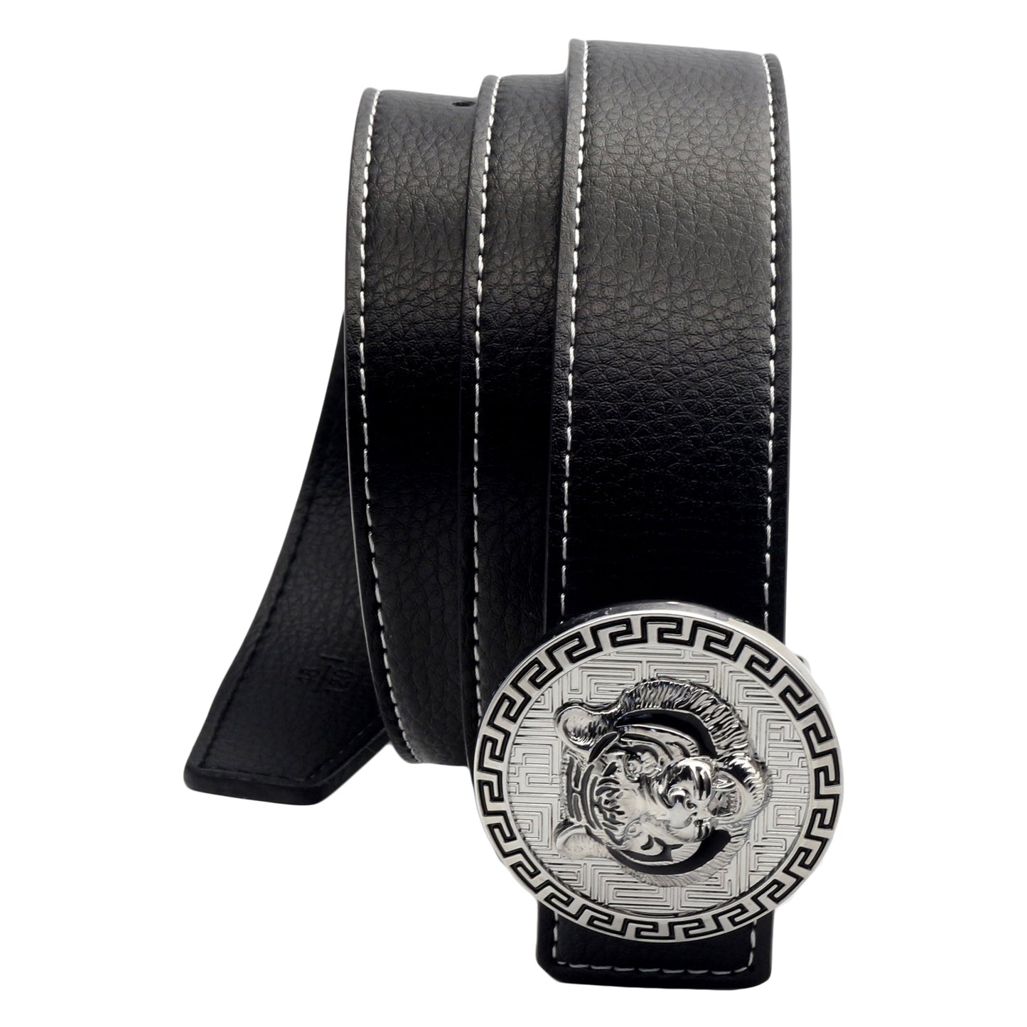 QHA Men's Tiger Head Buckle Leather Belt 38mm Gold Silver Black