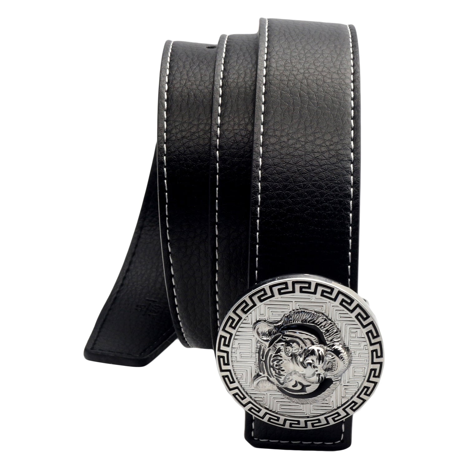 QHA Mens Leather Belt for Jeans with Tiger Frame Buckle 38mm Wide Q36