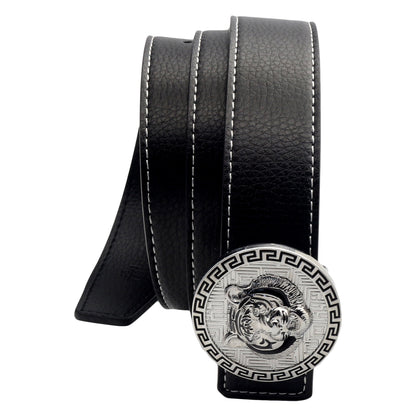 QHA Men's Tiger Head Buckle Leather Belt 38mm Gold Silver Black