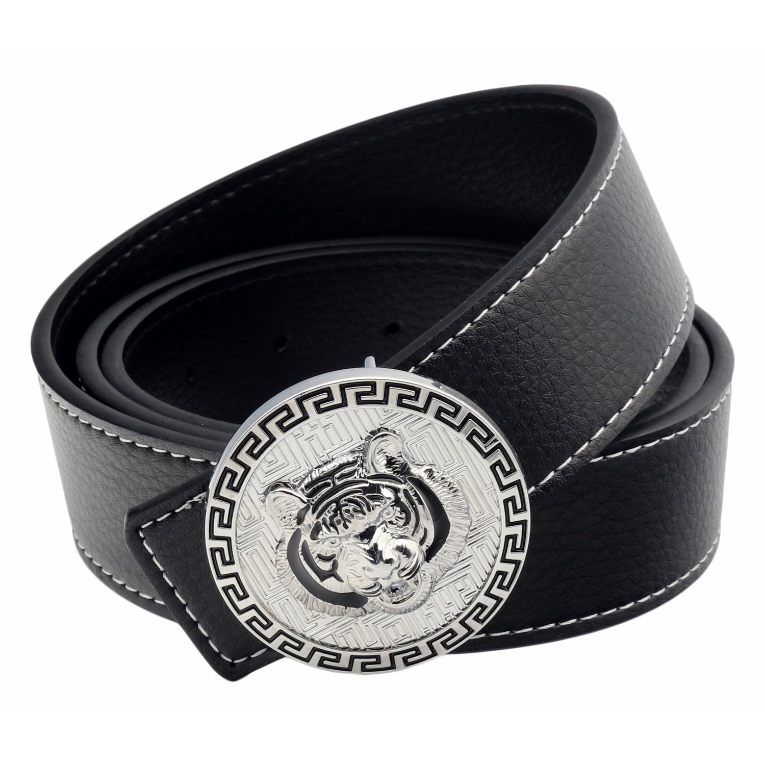 QHA Mens Leather Belt for Jeans with Tiger Frame Buckle 38mm Wide Q36