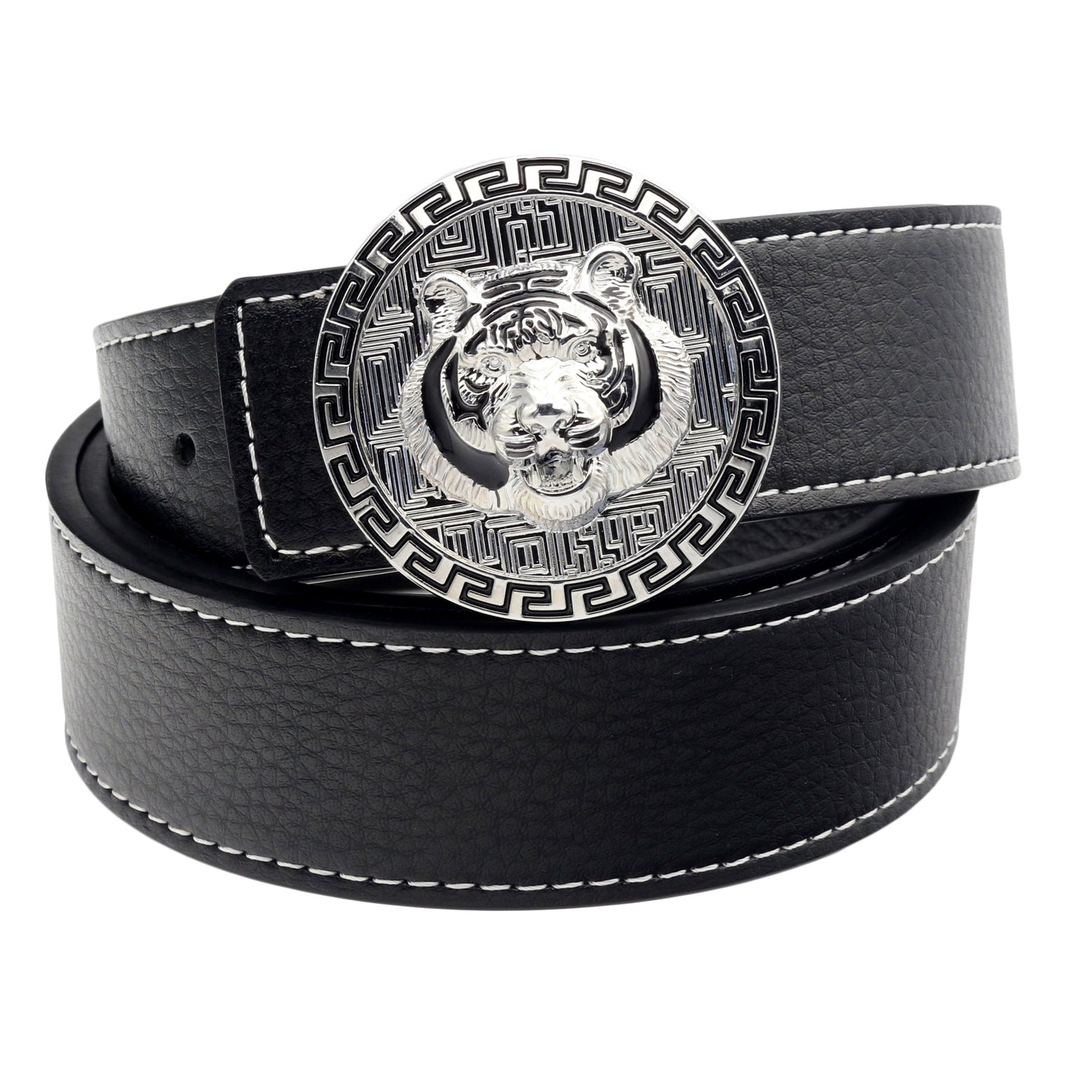 QHA Mens Leather Belt for Jeans with Tiger Frame Buckle 38mm Wide Q36