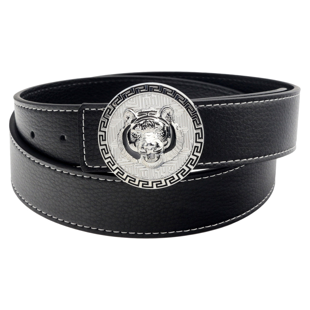 Mens Leather Belt for Jeans with Tiger Frame Buckle 38mm Wide Q36