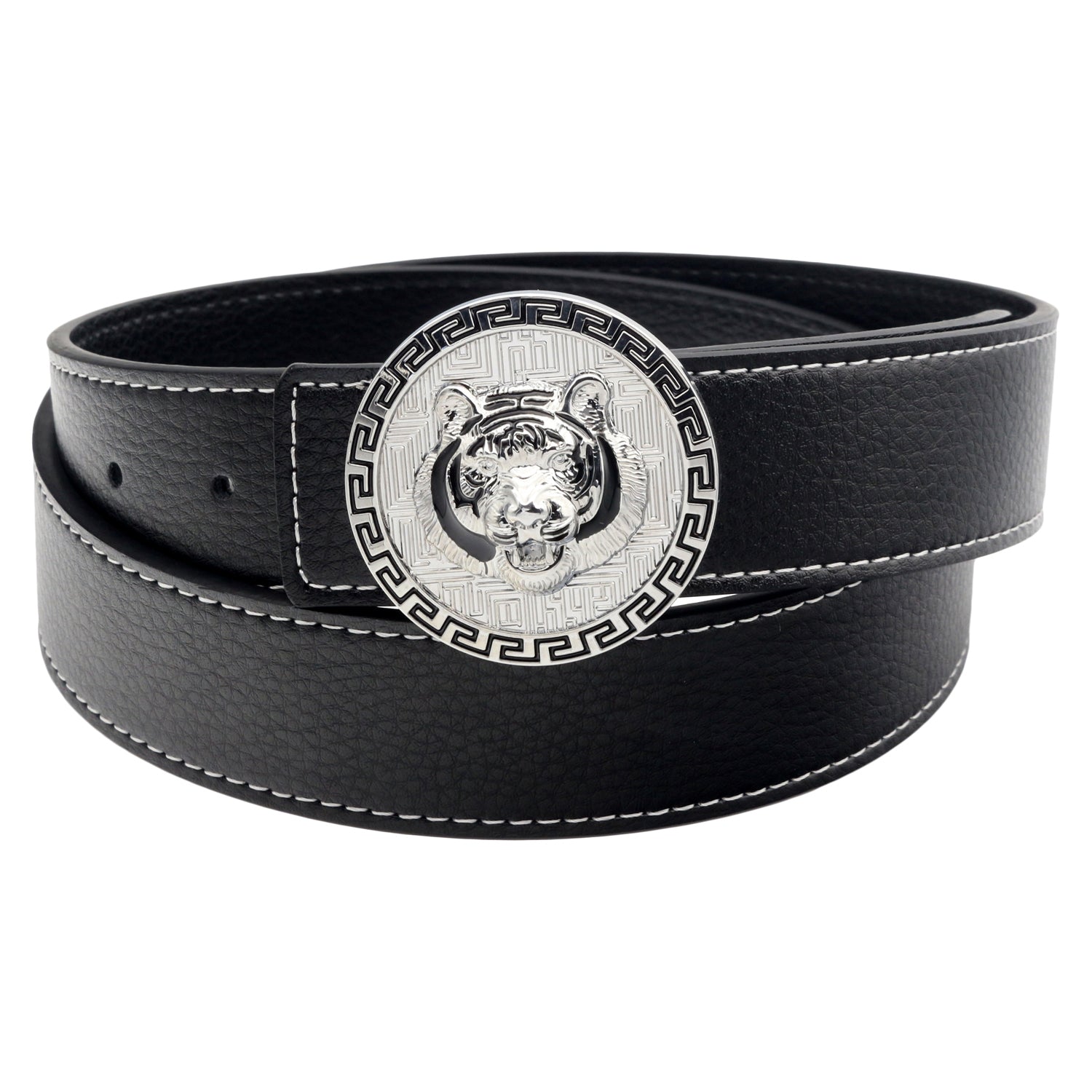QHA Mens Leather Belt for Jeans with Tiger Frame Buckle 38mm Wide Q36