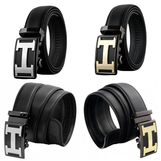 QHA Mens Ratchet Leather Belt Automatic Buckle 35mm Wide Q37