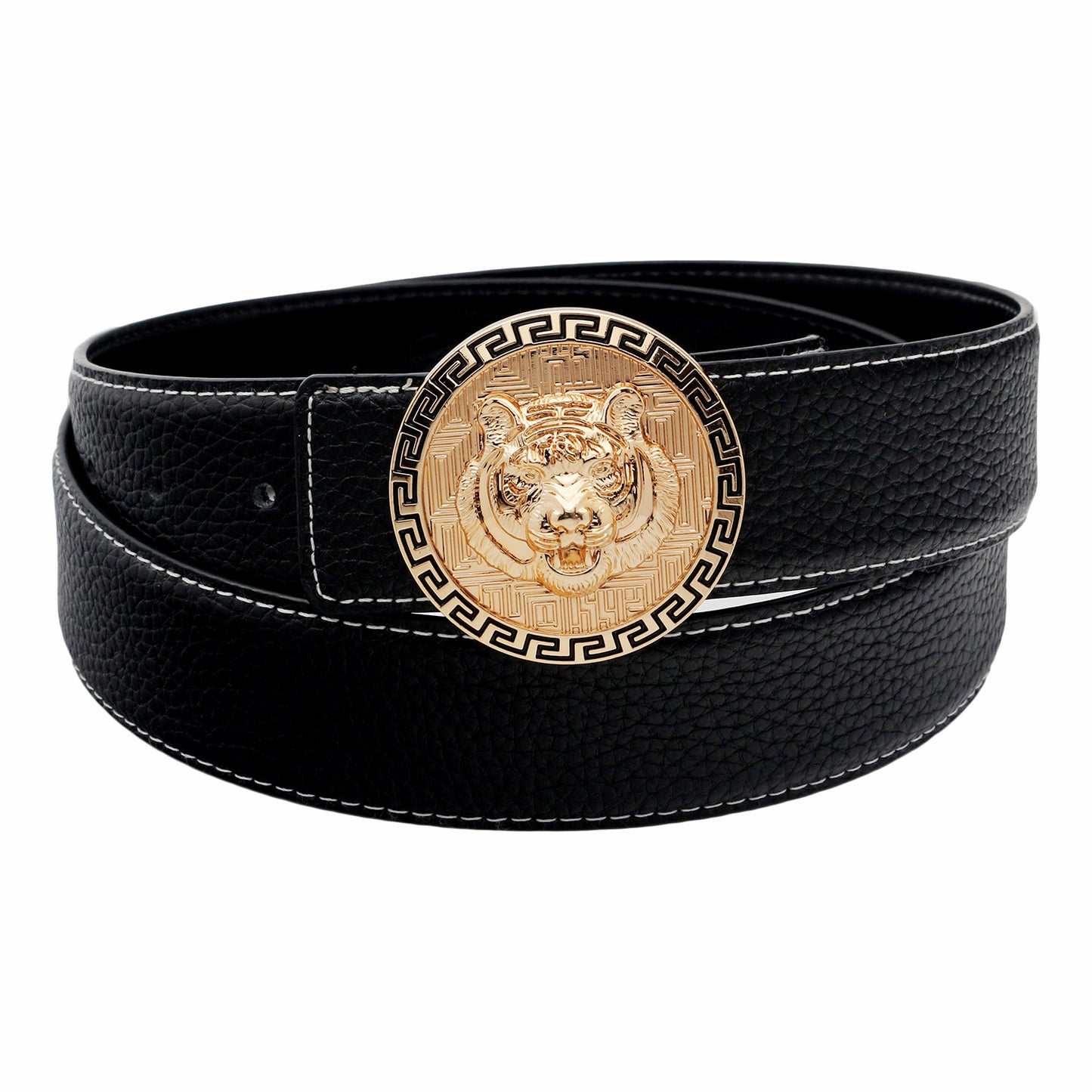 QHA Men's Tiger Head Pin Buckle Leather Belt 38mm Jeans Black Q40