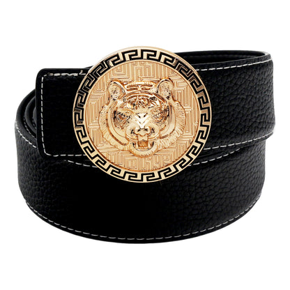 QHA Men's Tiger Head Pin Buckle Leather Belt 38mm Jeans Black Q40