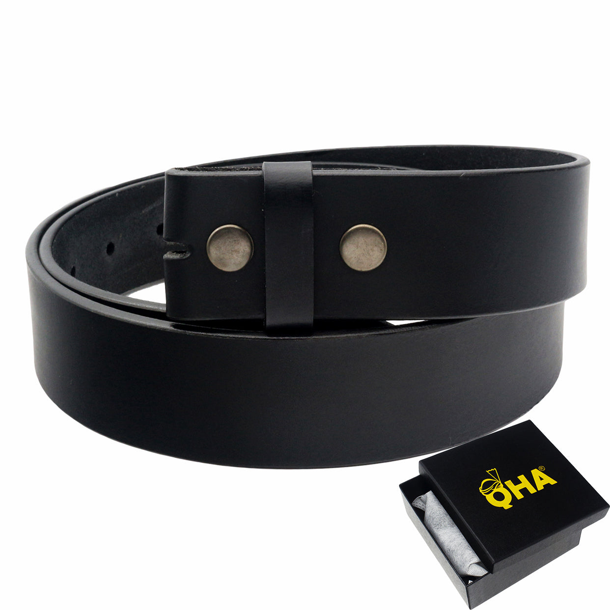 QHA 38mm Unisex Full Grain Leather Belt Strap, Replacement, Snap On, Q45