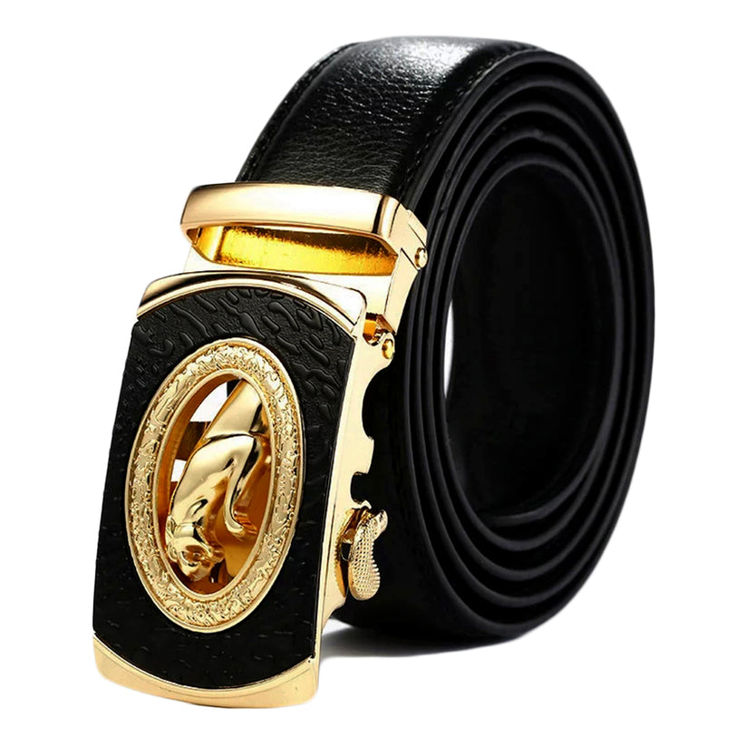 QHA Mens 35mm Ratchet Leather Belt, Stepped Edge Animal Automatic Buckle Q46 - QHA UK