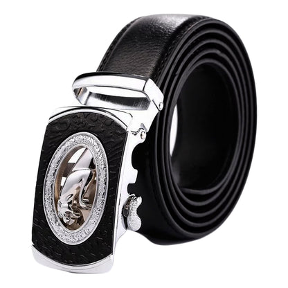 QHA Mens 35mm Ratchet Leather Belt, Stepped Edge Animal Automatic Buckle Q46