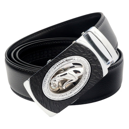 QHA Mens 35mm Ratchet Leather Belt, Stepped Edge Animal Automatic Buckle Q46