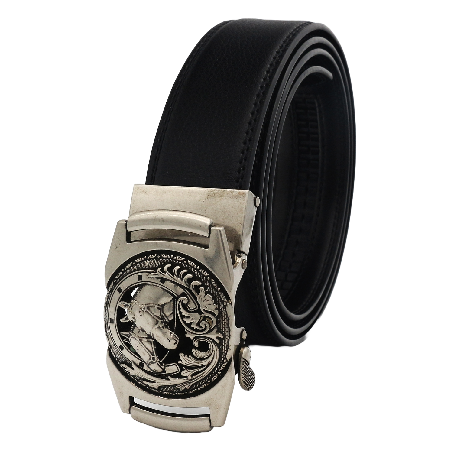 QHA Mens Ratchet Leather Belt Automatic Buckle 35mm Wide Q47