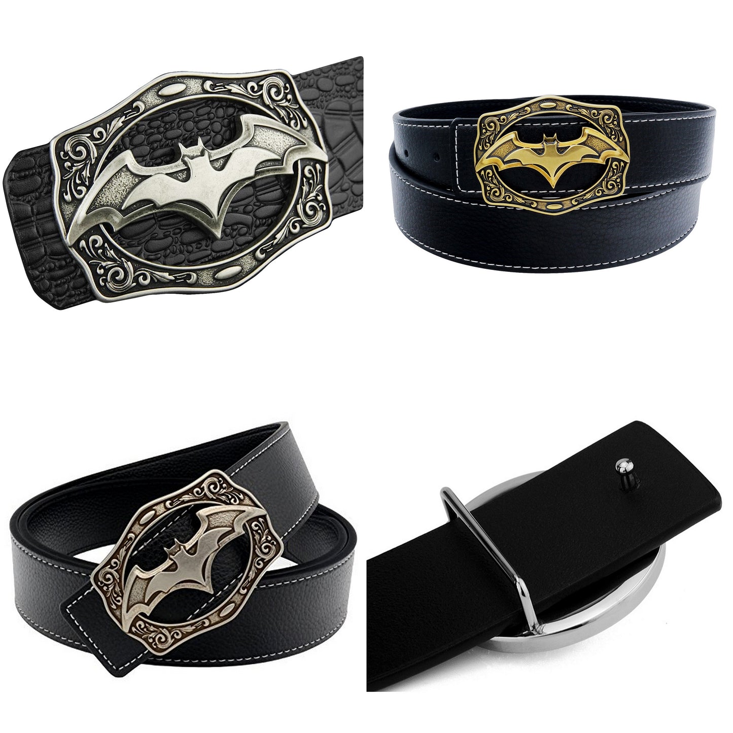 QHA Mens Designer Leather Belt Batman Themed Bat Buckle 38mm Wide Q49
