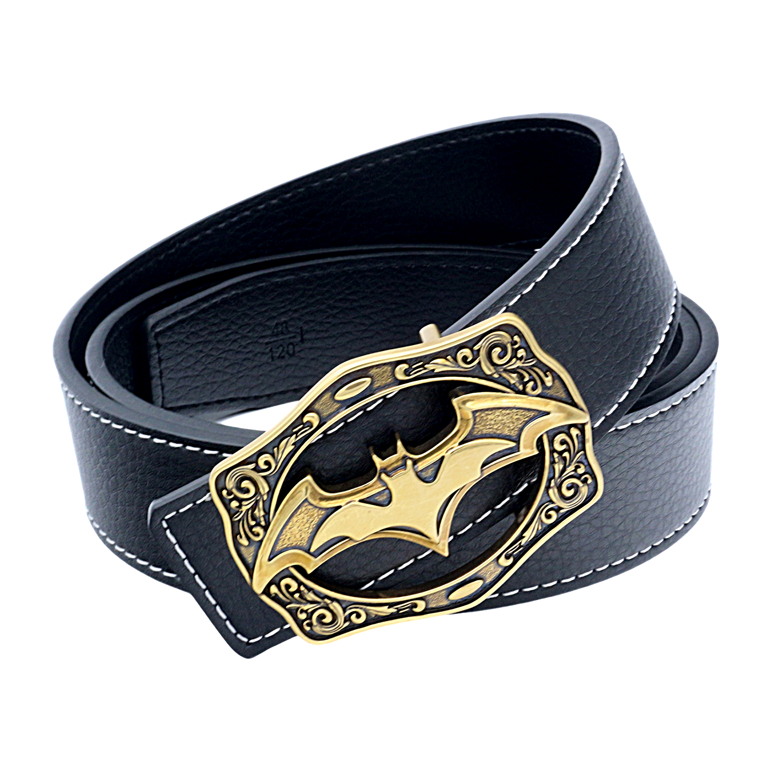 QHA Mens Designer Leather Belt Batman Themed Bat Buckle 38mm Wide Q49