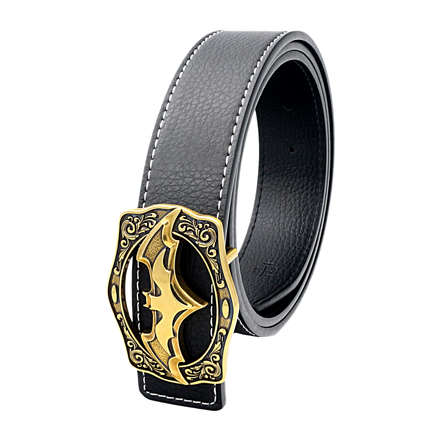 QHA Mens Designer Leather Belt Batman Themed Bat Buckle 38mm Wide Q49