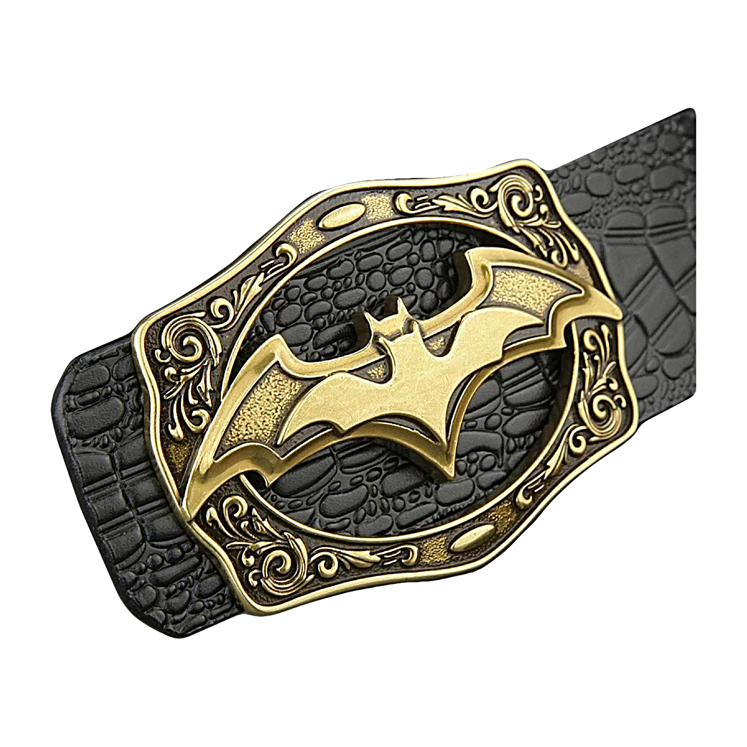 QHA Mens Designer Leather Belt Batman Themed Bat Buckle 38mm Wide Q49