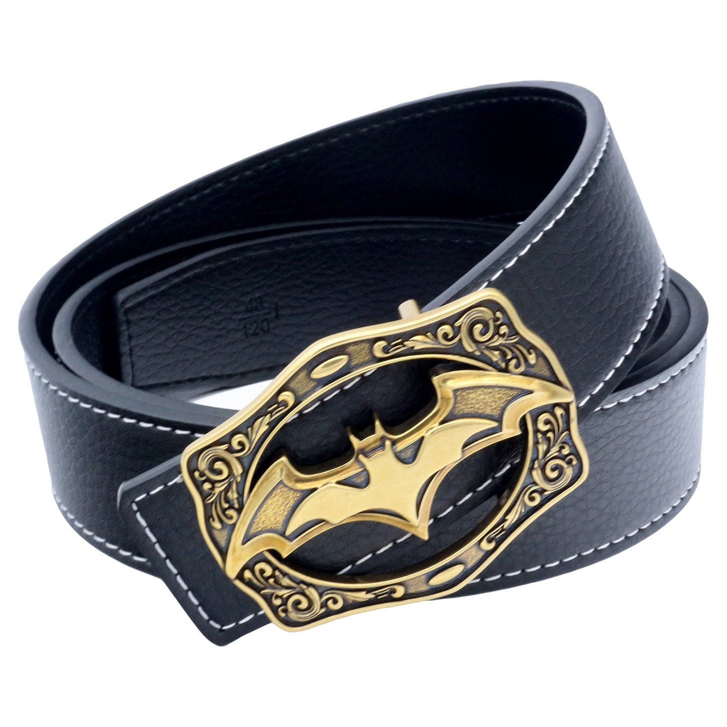 QHA Mens Designer Leather Belt Batman Themed Bat Buckle 38mm Wide Q49