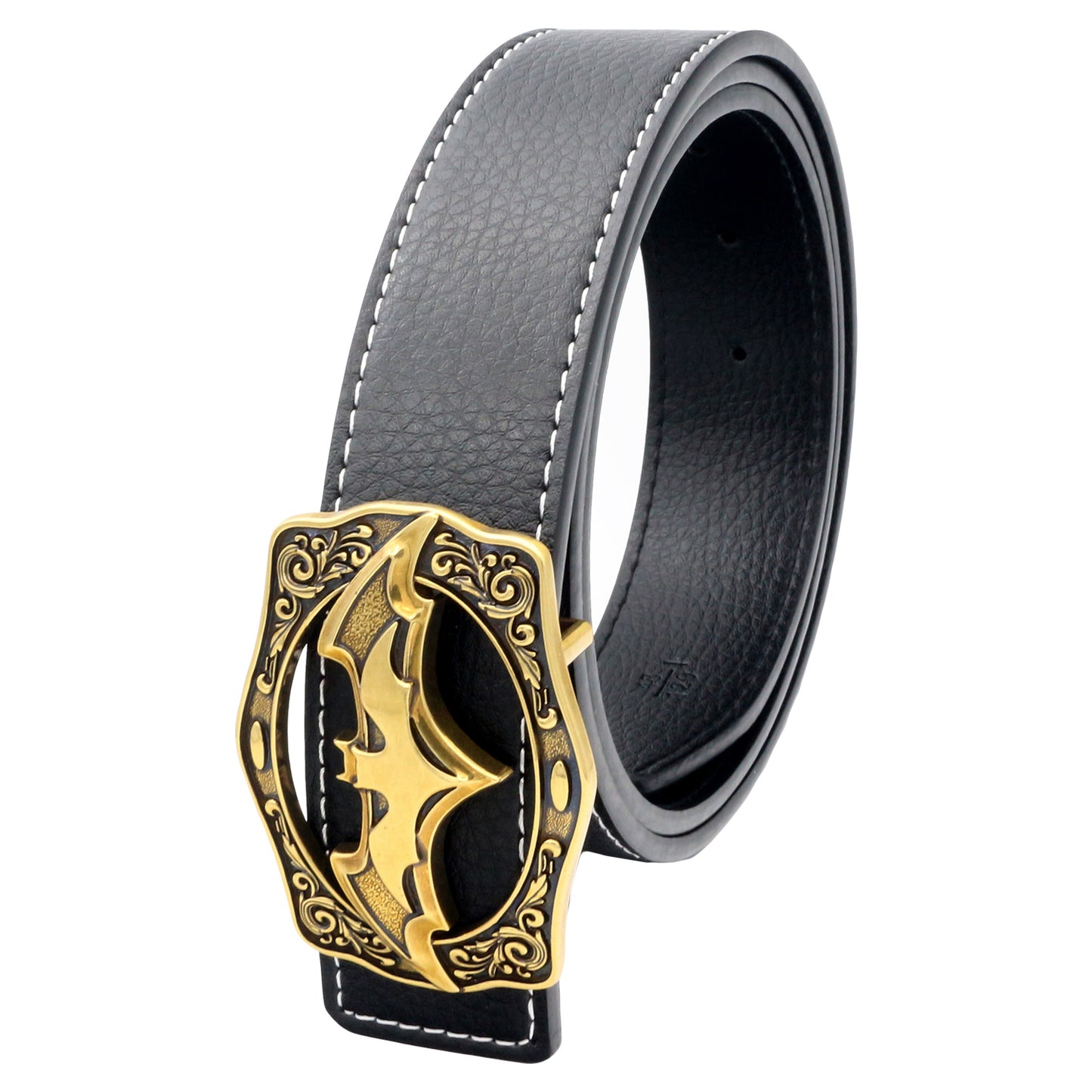 QHA Mens Designer Leather Belt Batman Themed Bat Buckle 38mm Wide Q49