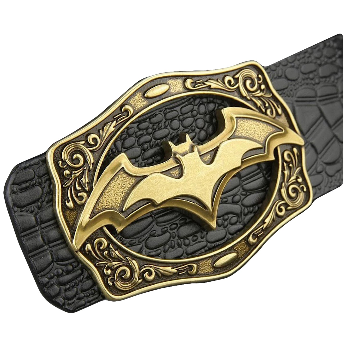 QHA Mens Designer Leather Belt Batman Themed Bat Buckle 38mm Wide Q49
