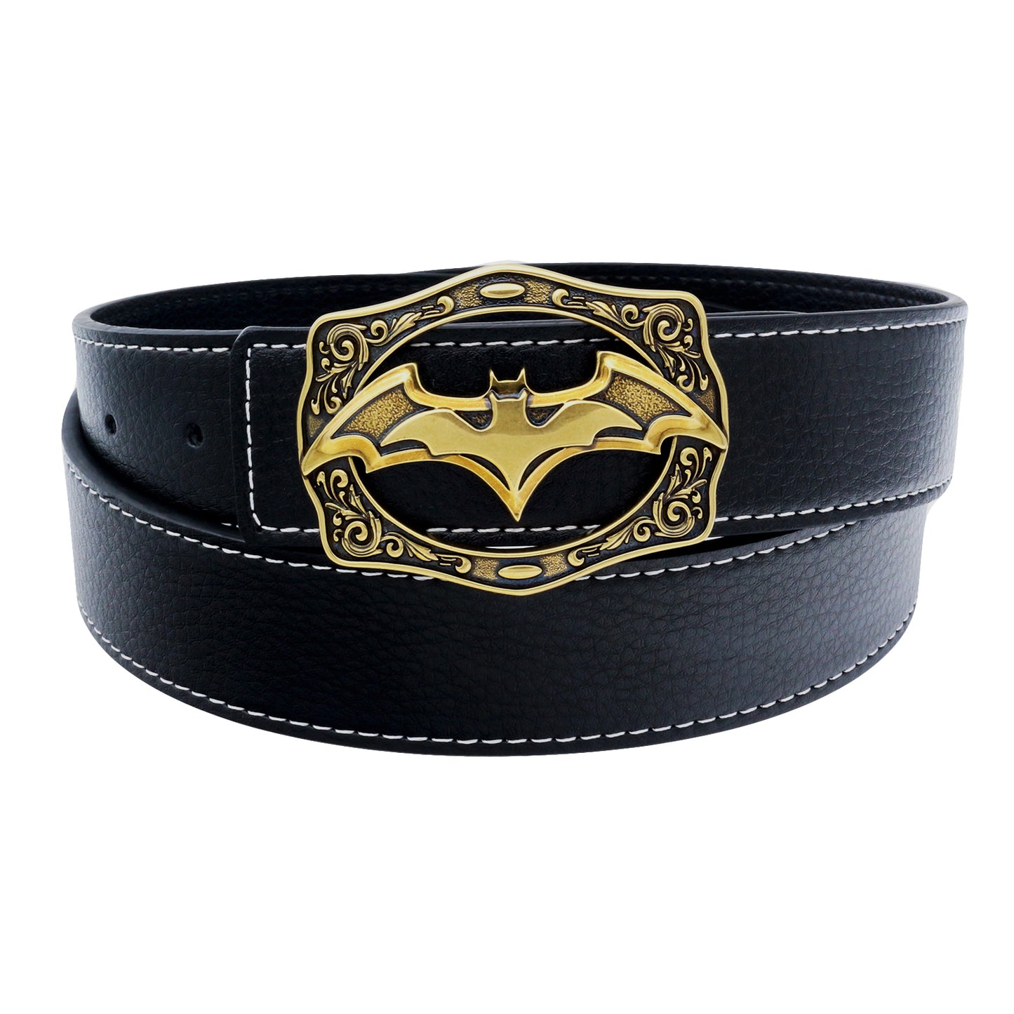 QHA Mens Designer Leather Belt Batman Themed Bat Buckle 38mm Wide Q49
