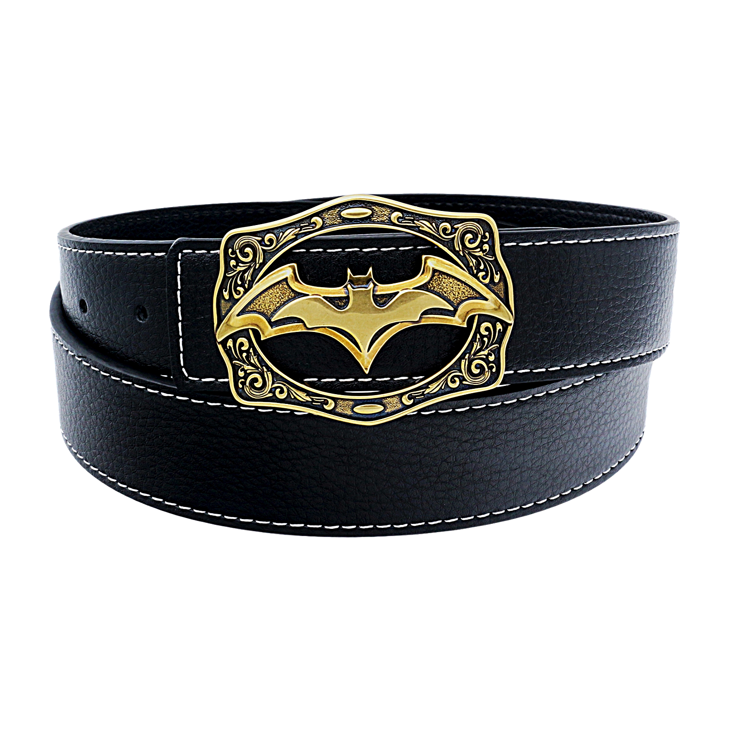 QHA Mens Designer Leather Belt Batman Themed Bat Buckle 38mm Wide Q49