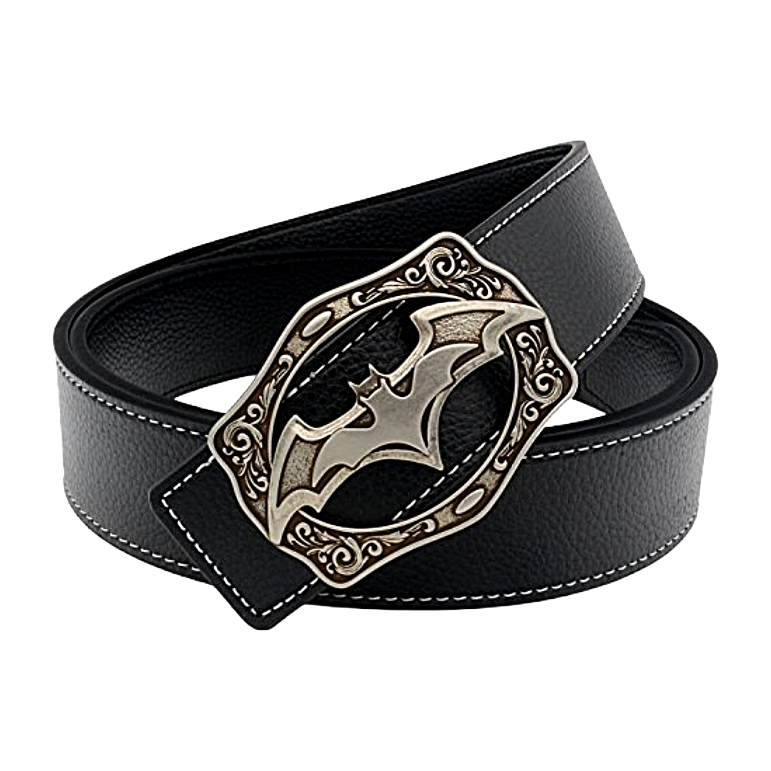QHA Mens Designer Leather Belt Batman Themed Bat Buckle 38mm Wide Q49