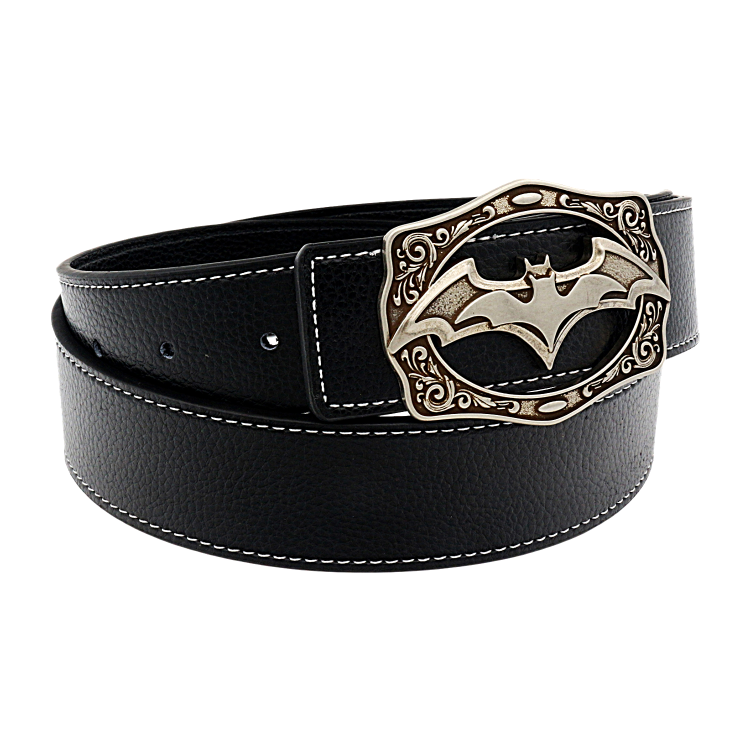 QHA Mens Designer Leather Belt Batman Themed Bat Buckle 38mm Wide Q49