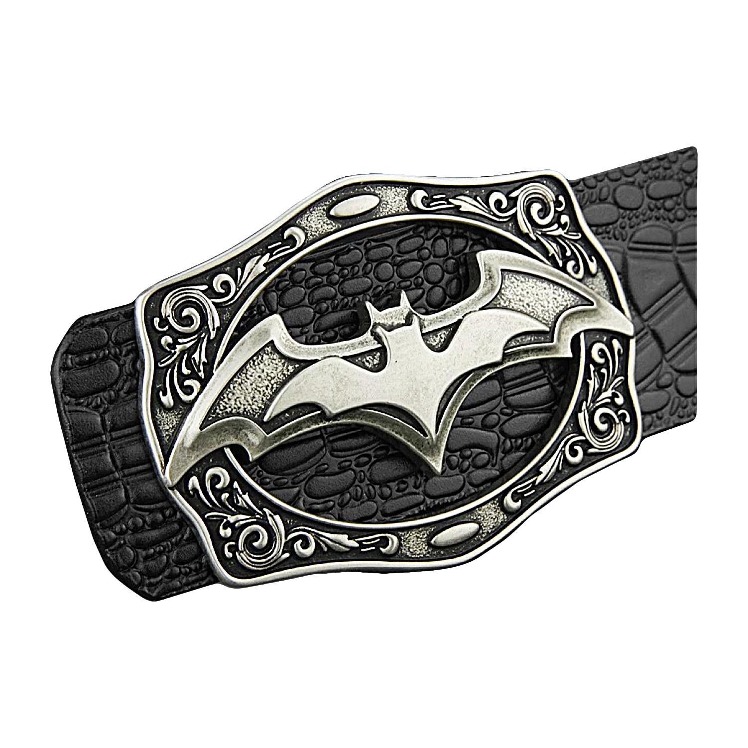 QHA Mens Designer Leather Belt Batman Themed Bat Buckle 38mm Wide Q49
