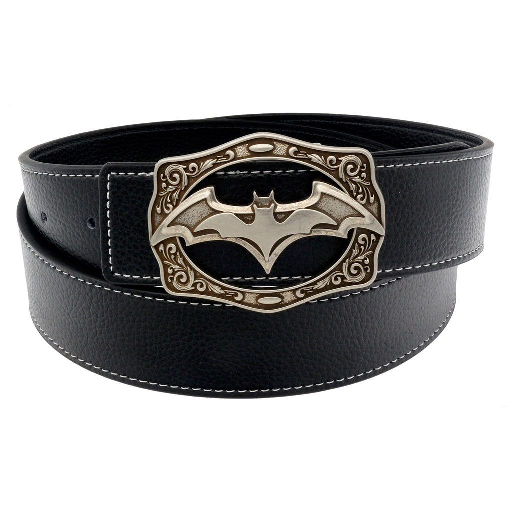 Ceinture en cuir QHA pour homme, motif Batman, boucle chauve-souris, largeur 38 mm, Q49