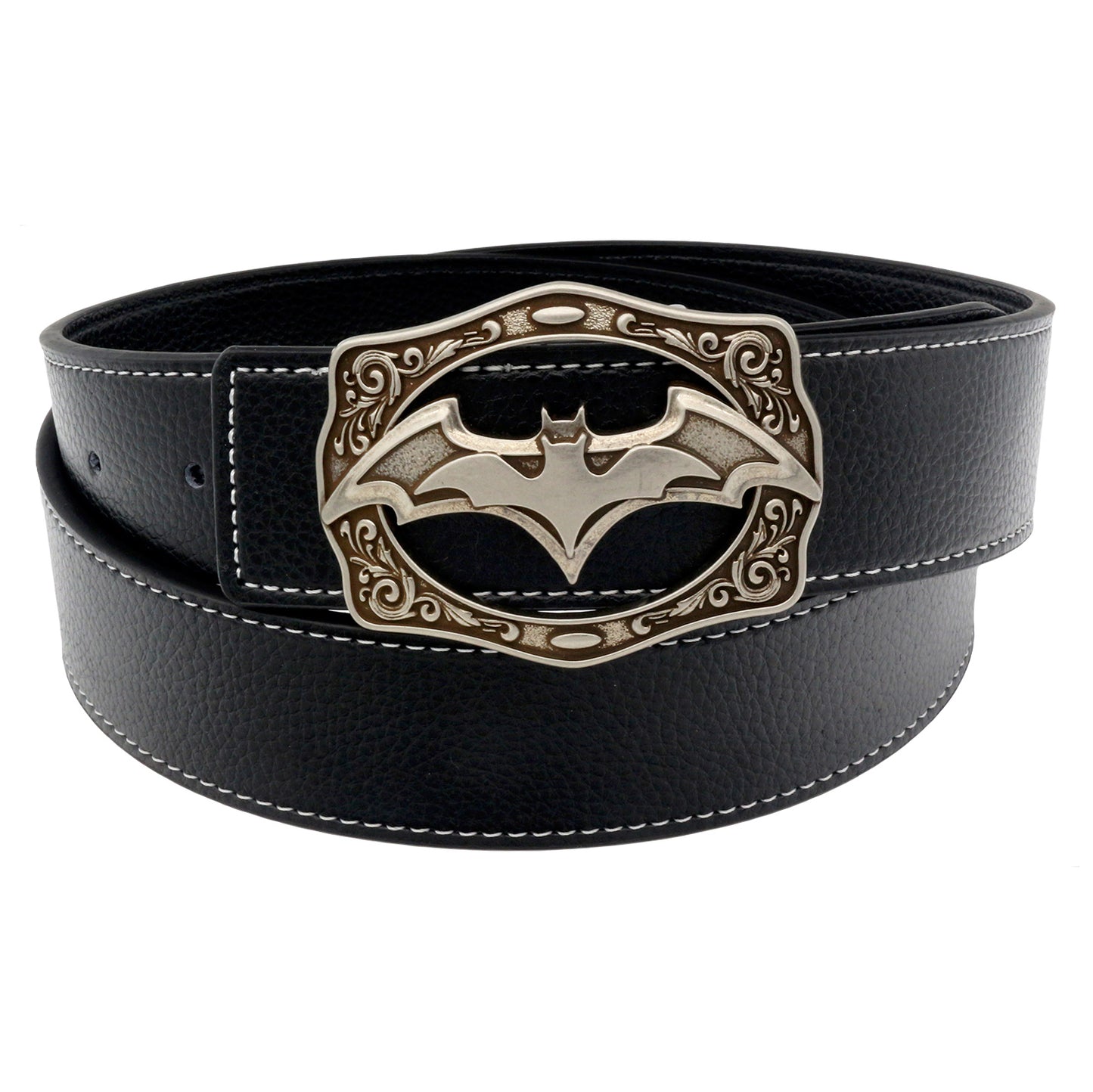 QHA Mens Designer Leather Belt Batman Themed Bat Buckle 38mm Wide Q49