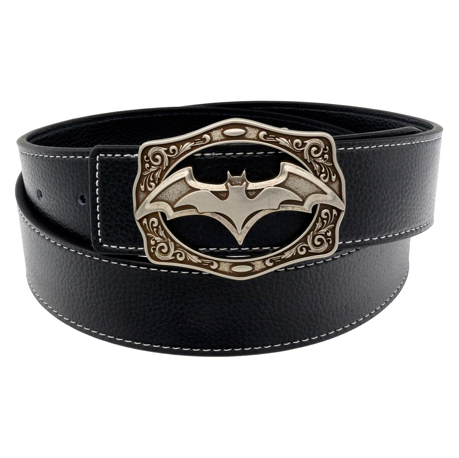 QHA Mens Designer Leather Belt Batman Themed Bat Buckle 38mm Wide Q49