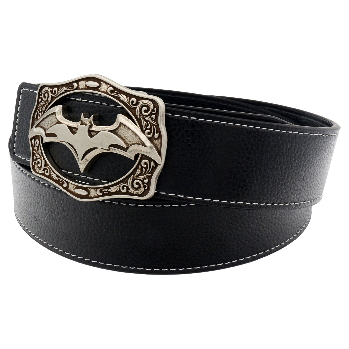 QHA Mens Designer Leather Belt Batman Themed Bat Buckle 38mm Wide Q49