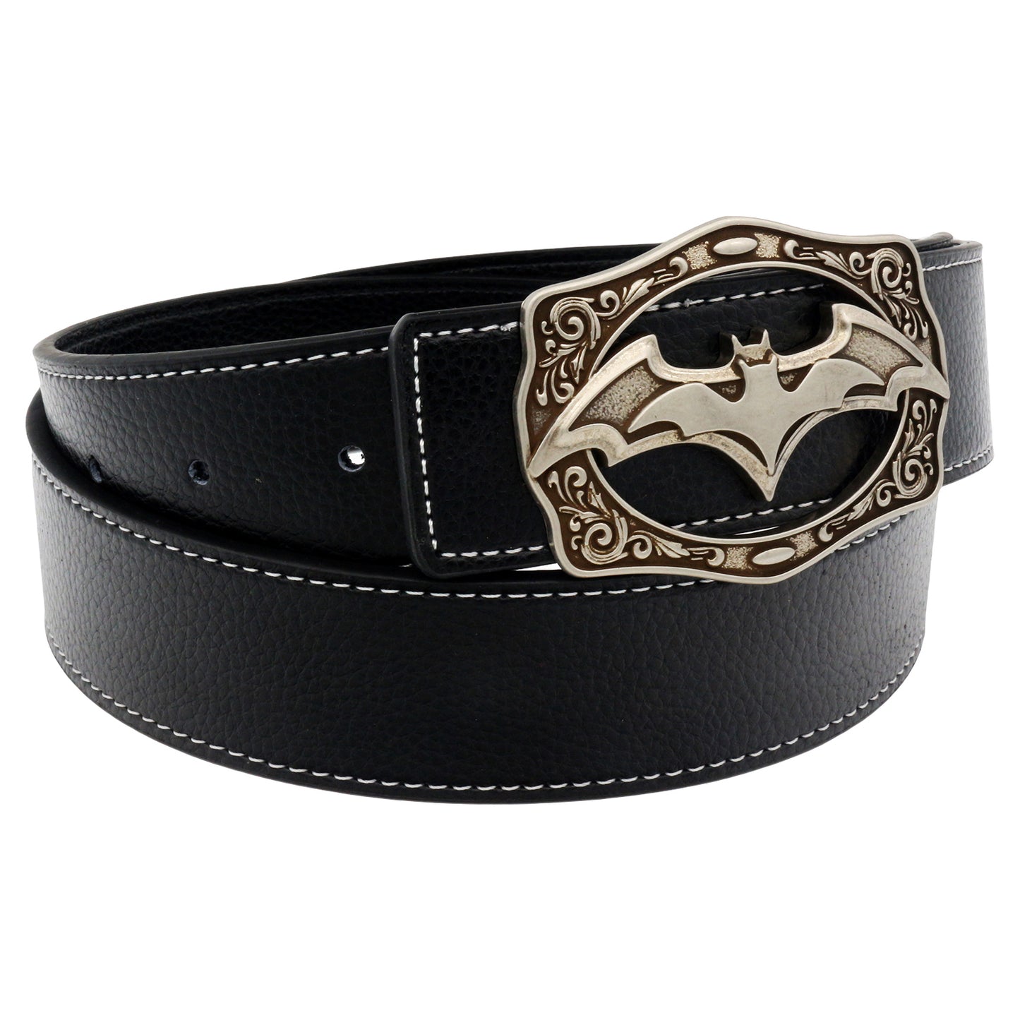 QHA Mens Designer Leather Belt Batman Themed Bat Buckle 38mm Wide Q49