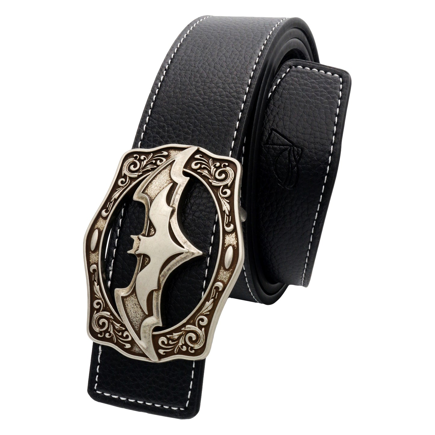 QHA Mens Designer Leather Belt Batman Themed Bat Buckle 38mm Wide Q49