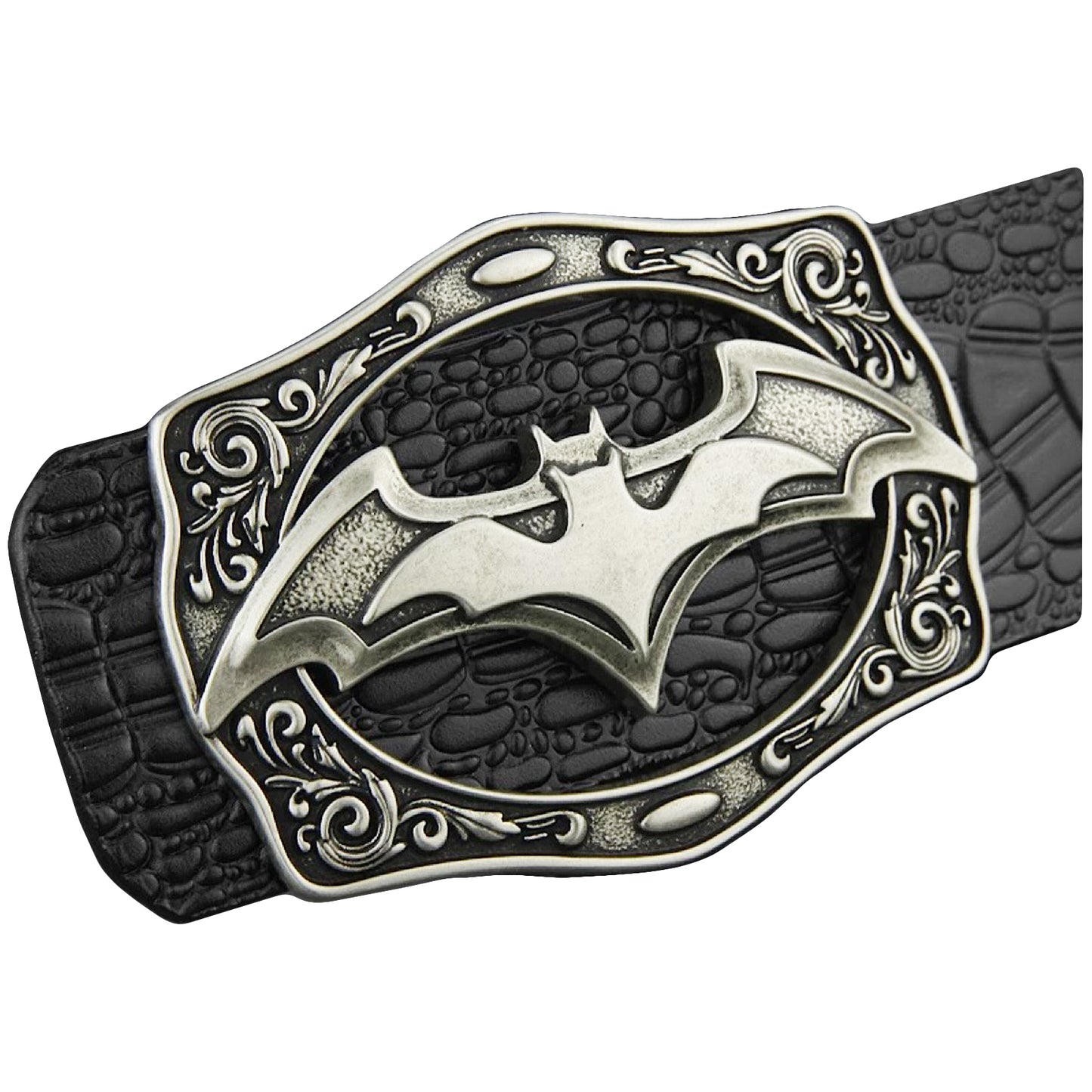 QHA Mens Designer Leather Belt Batman Themed Bat Buckle 38mm Wide Q49