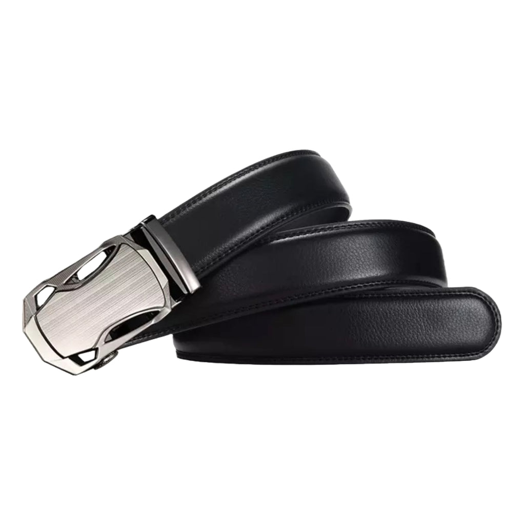 QHA Mens Black Ratchet Leather Belt With Automatic Buckle Q5067