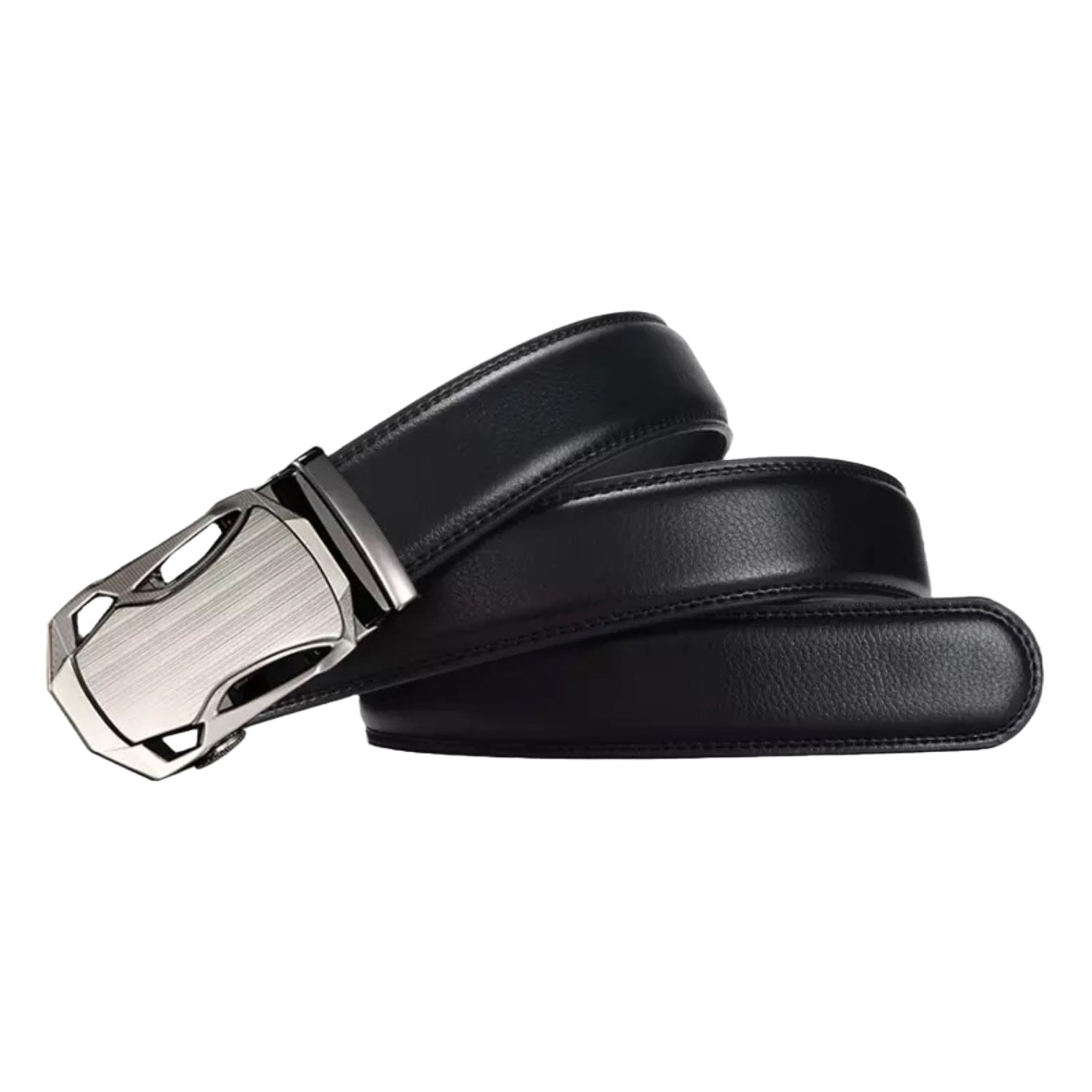 QHA Mens Black Ratchet Leather Belt With Automatic Buckle Q5067