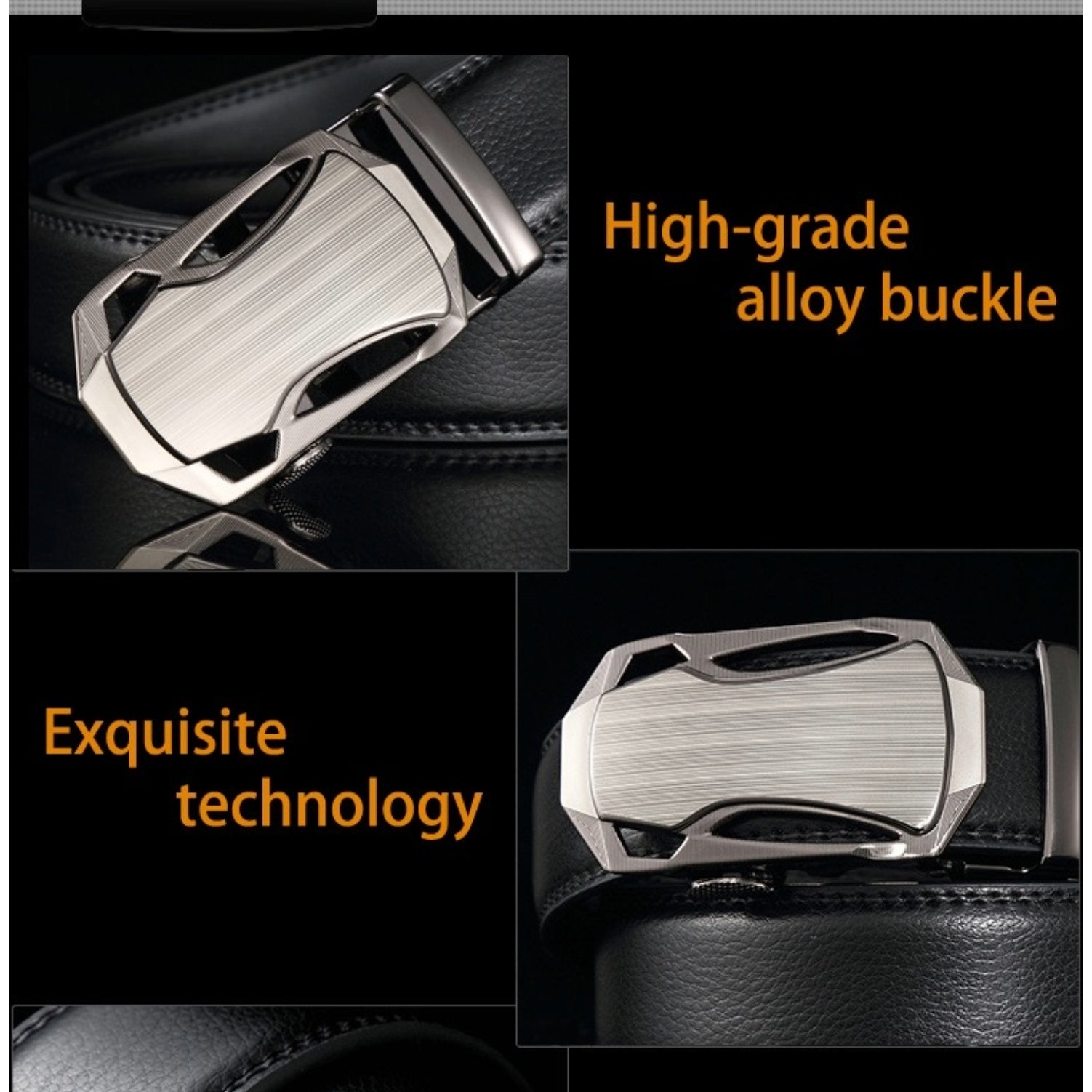QHA Mens Black Ratchet Leather Belt With Automatic Buckle Q5067