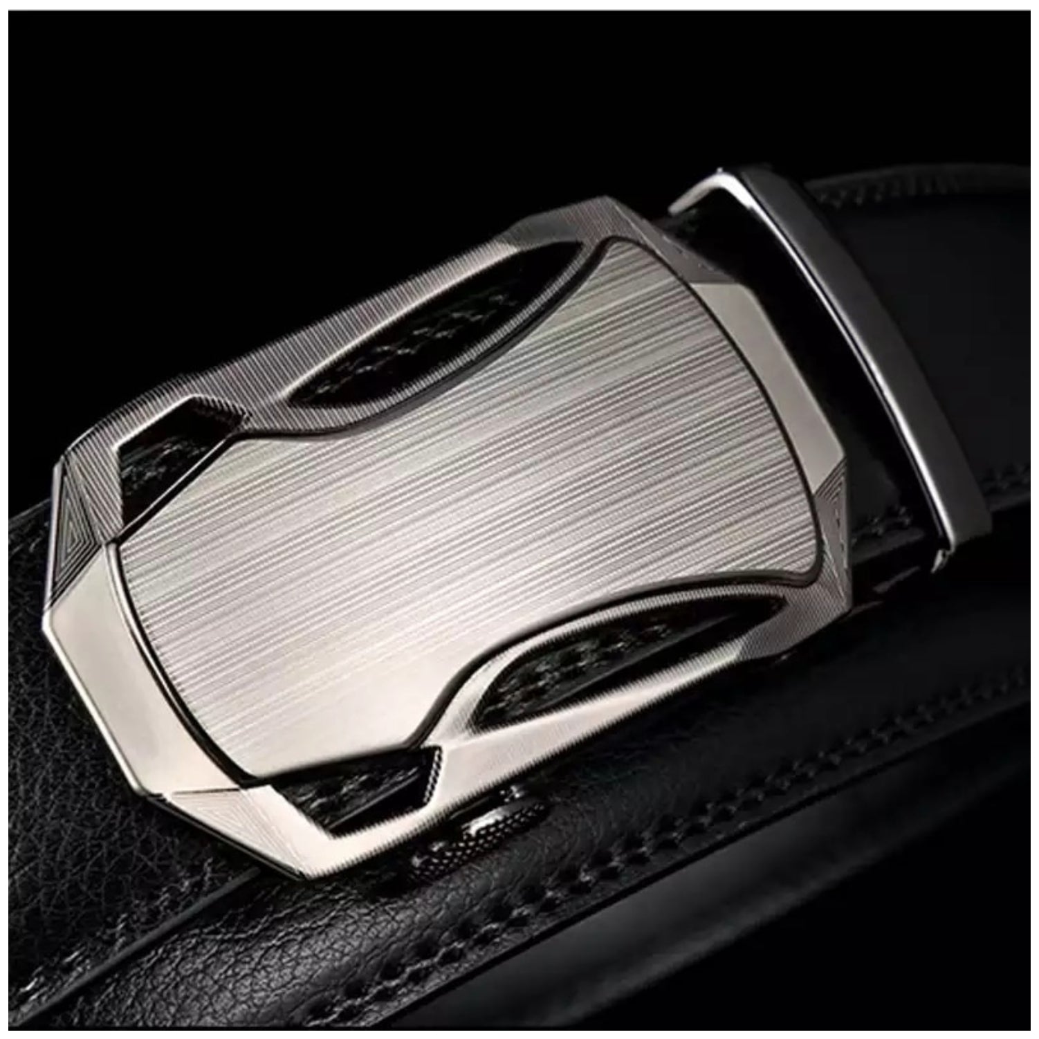 QHA Mens Black Ratchet Leather Belt With Automatic Buckle Q5067