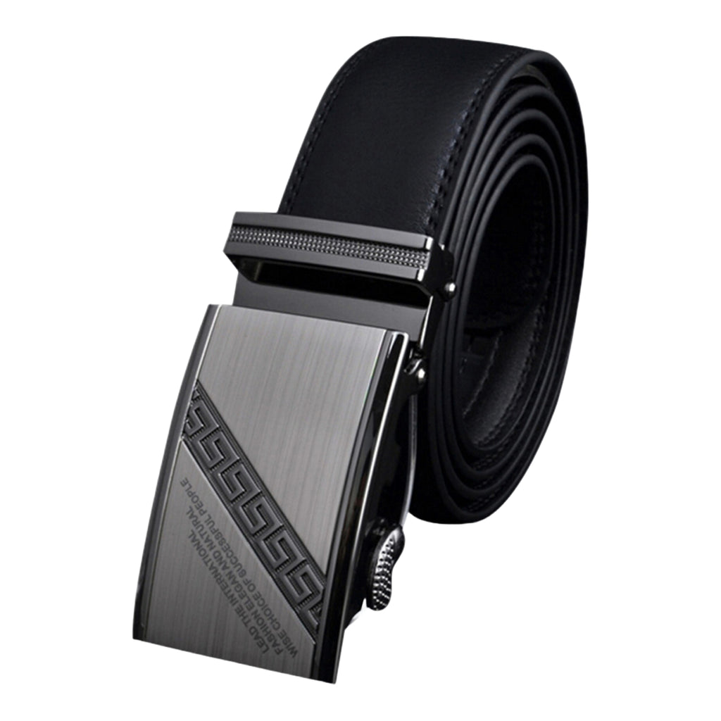 QHA Mens 35mm Ratchet Leather Belt, Textured Dual-Stripe Automatic Buckle Q5080