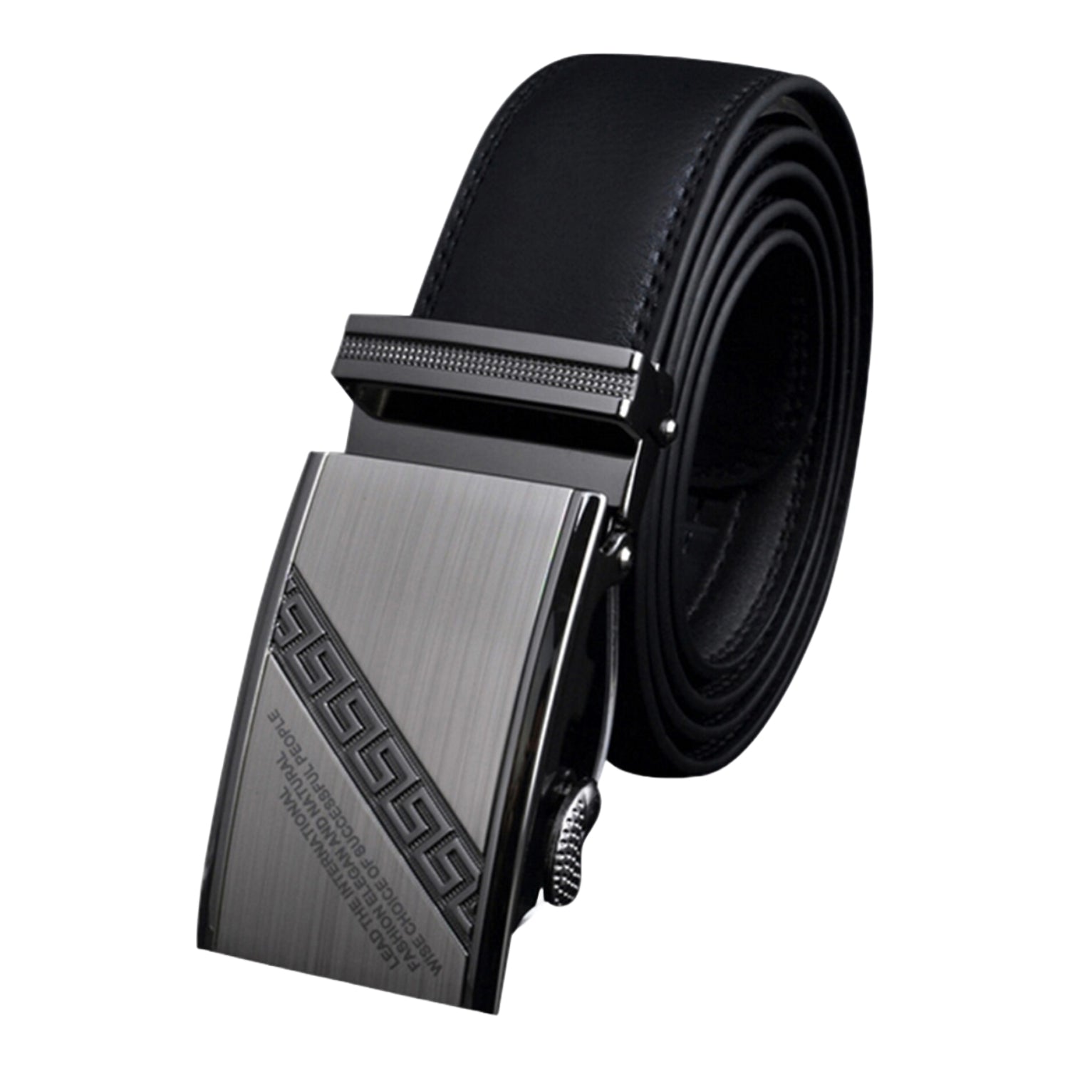 QHA Mens 35mm Ratchet Leather Belt, Textured Dual-Stripe Automatic Buckle Q5080