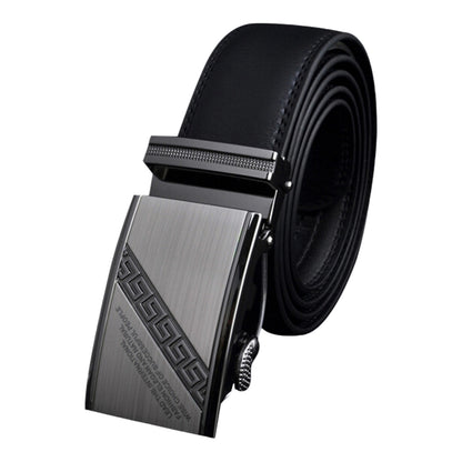 QHA Men's Ratchet Belt Textured Dual-Stripe Buckle 35mm Holeless